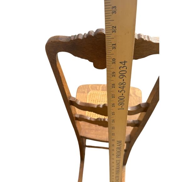 Antique Oak Rocking Chair w/ Carved Back & Cane Seat – 17” Wide Vintage rocker - Picture 9 of 10